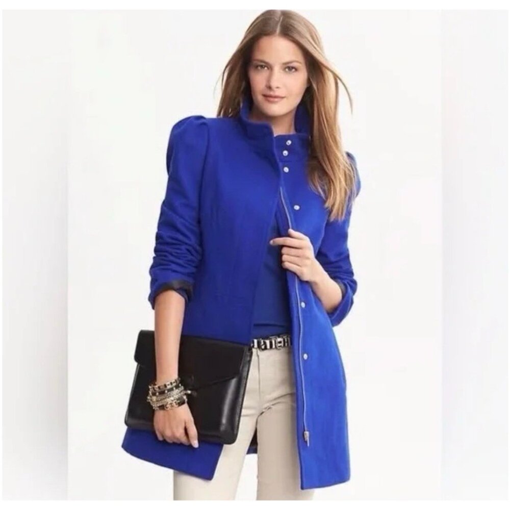 Banana Republic Cobalt Blue Wool Blend Basic Coat Long Jacket Womens Size Small